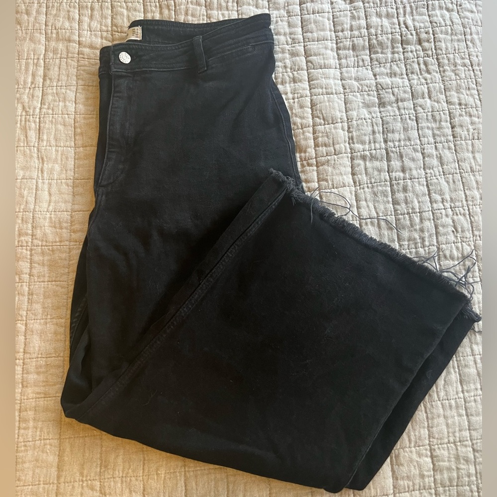 Mango Cropped Raw Hem Wide Leg Jeans